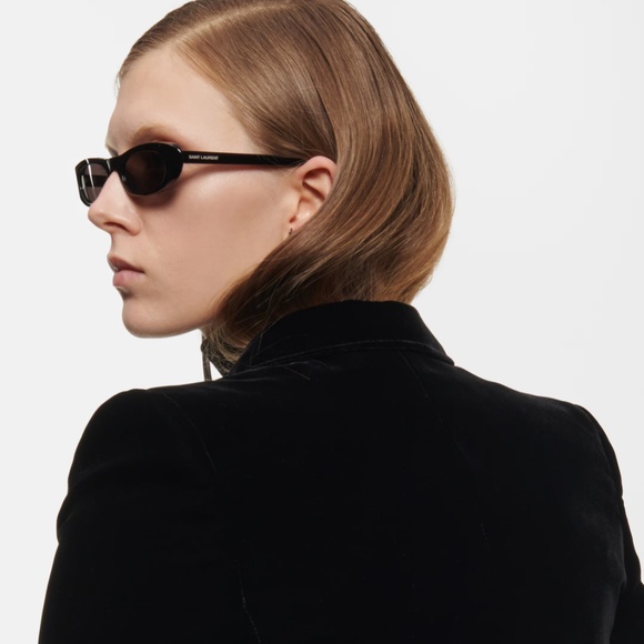 Saint Laurent Eyewear Rectangular Frame Unisex Sunglasses  Seen on Hailey Bieber